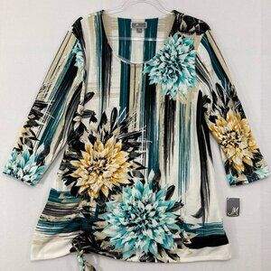New JM Collection size XL Floral Abstract Stretch Knit 3/4 Sleeve Feminine Top